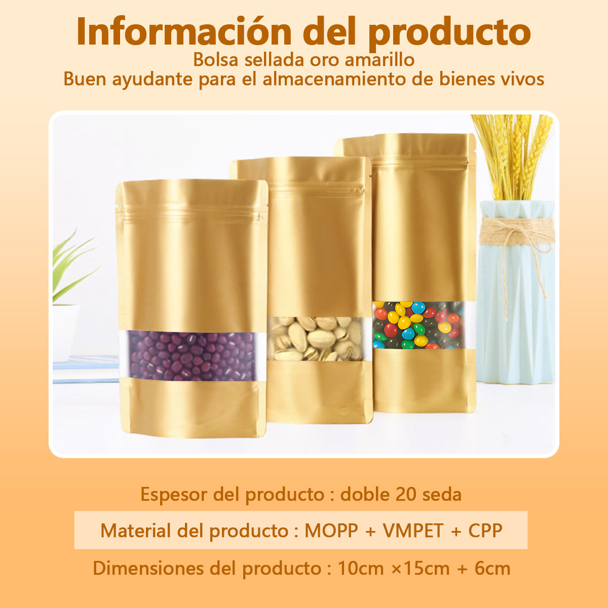 Vanance 200pcs Bolsas De Plastico Dorado Bolsas Holográfica Tornasol Bolsas Resellables Para Boutique Stand Up Pouch De Plastico Bolsa Ecologica 10x15cm