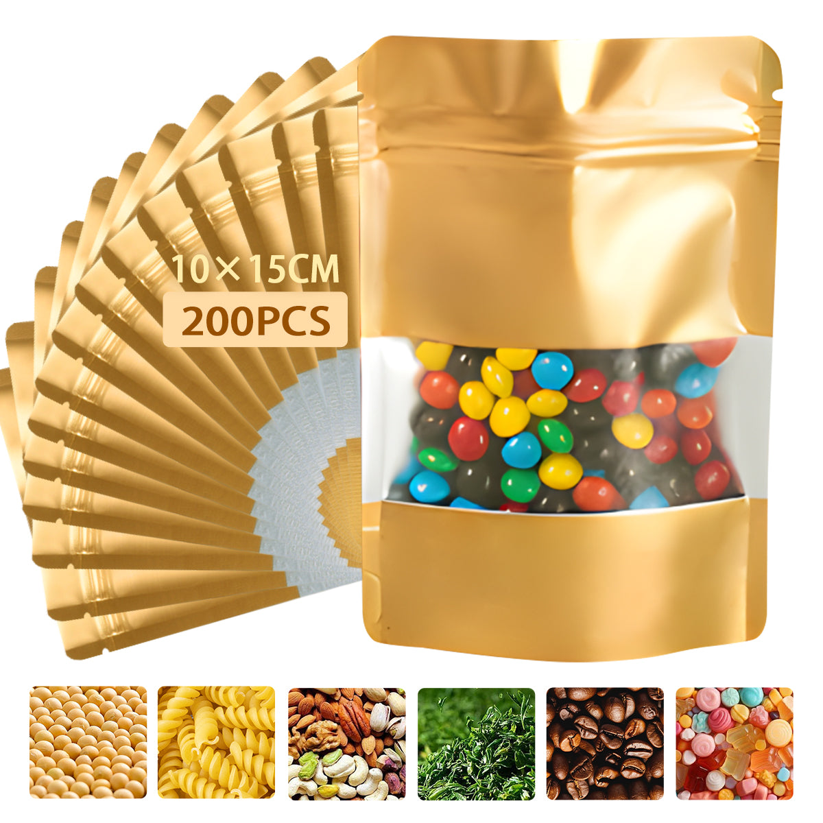 Vanance 200pcs Bolsas De Plastico Dorado Bolsas Holográfica Tornasol Bolsas Resellables Para Boutique Stand Up Pouch De Plastico Bolsa Ecologica 10x15cm