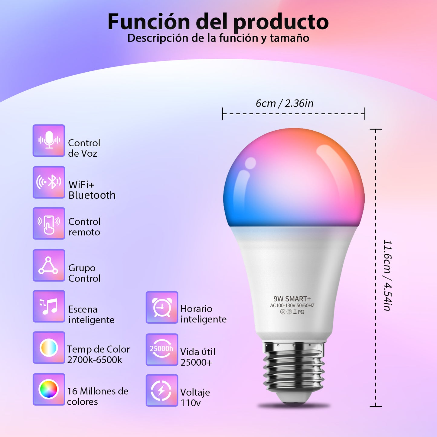 Vanance Smart Light Bulbs 2Pack, Color Changing Light Bulb Works w/Alexa Google Home, 9W A19 E26 800LM RGBTW Colored LED Bulbs, 50+ DIY Scenes, Music Sync, App & Voice Control WiFi Light Bulbs